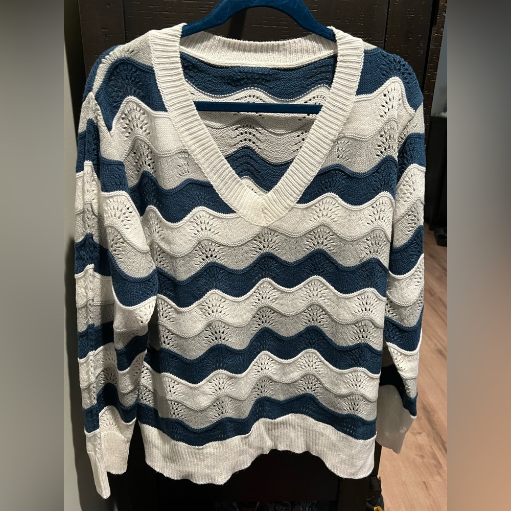 Navy, grey, and white sweater